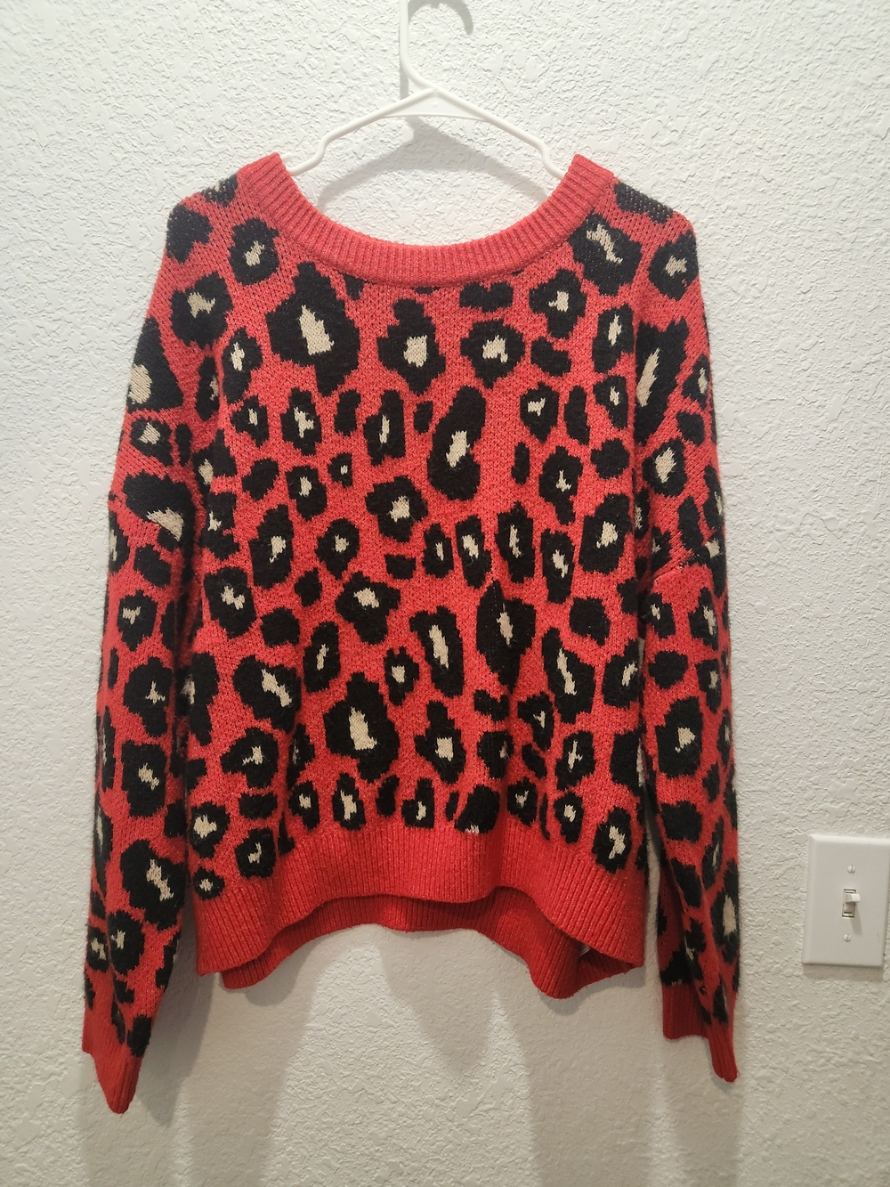 Women's Red Leopard Print Crewneck Sweater